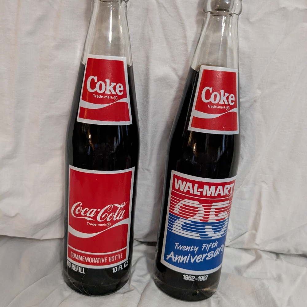 Coca-Cola Commemorative Bottles with Red Labels 1987 25th Anniversary Walmart
